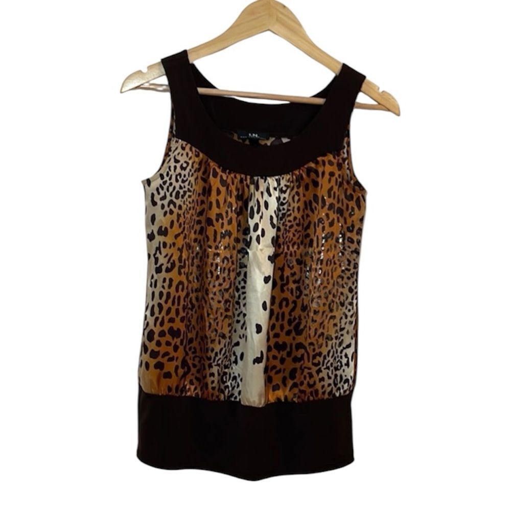 Y2K Leopard Print Top, sleeveless, sparkly, Small